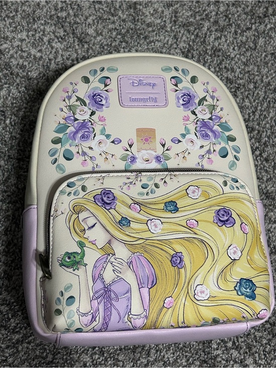 Loungefly Handbags - Loungefly Rapunzel Floral Cream and Purple Mini Backpack